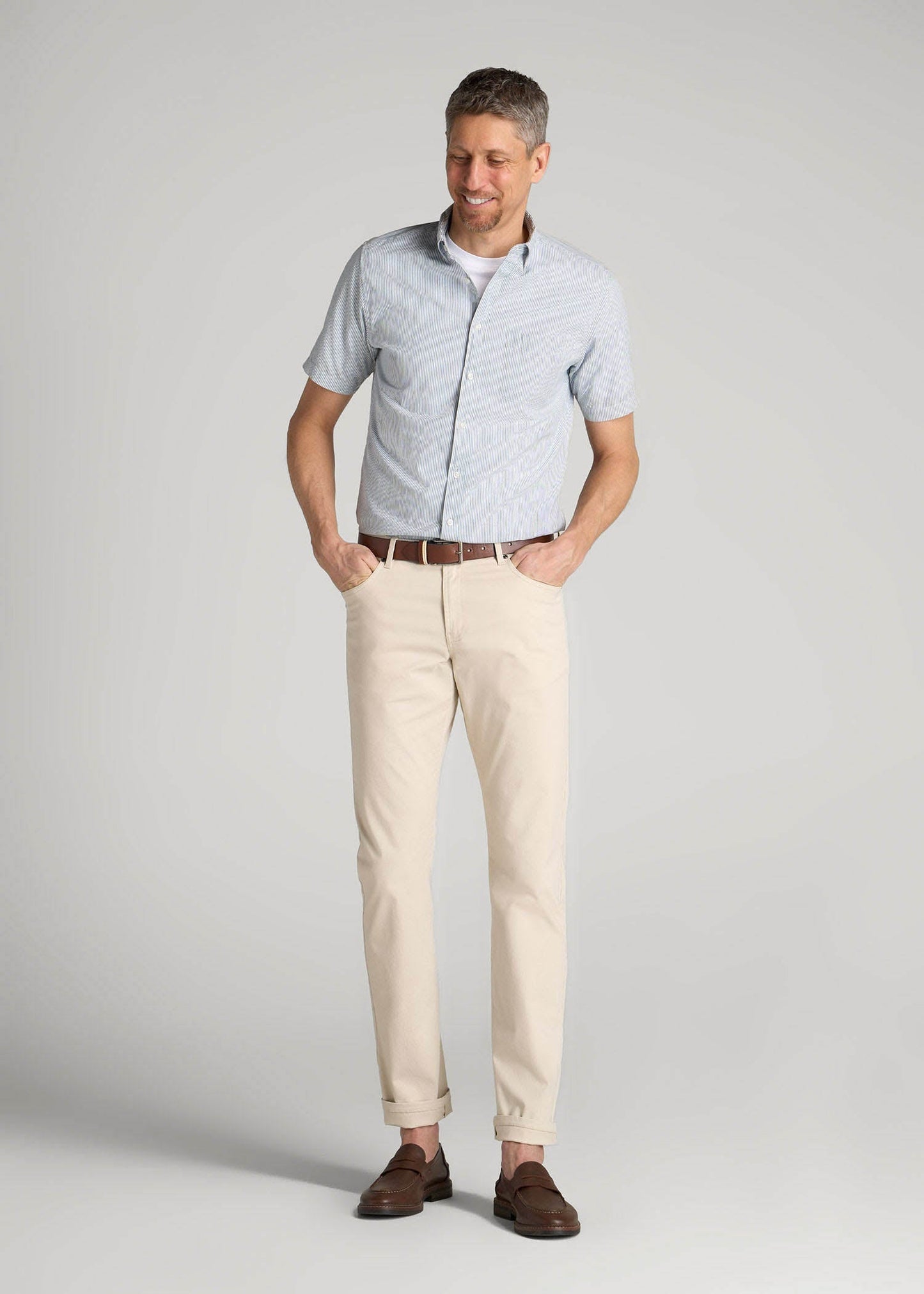 Carman TAPERED Fit Five Pocket Pants for Tall Men in Soft Beige