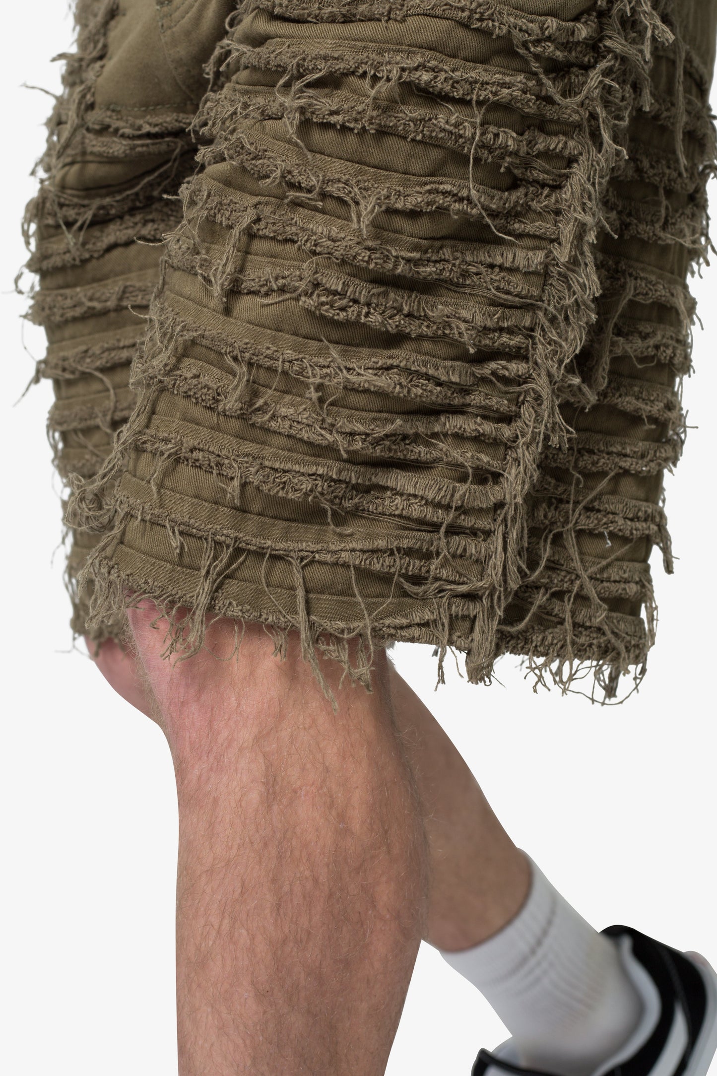 Allover Frayed Denim Shorts - Olive