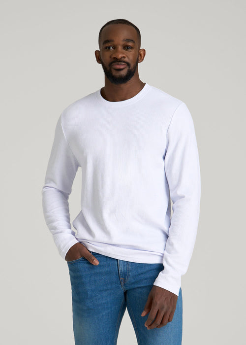 Cloud Knit Waffle Long Sleeve Tee for Tall Men in White