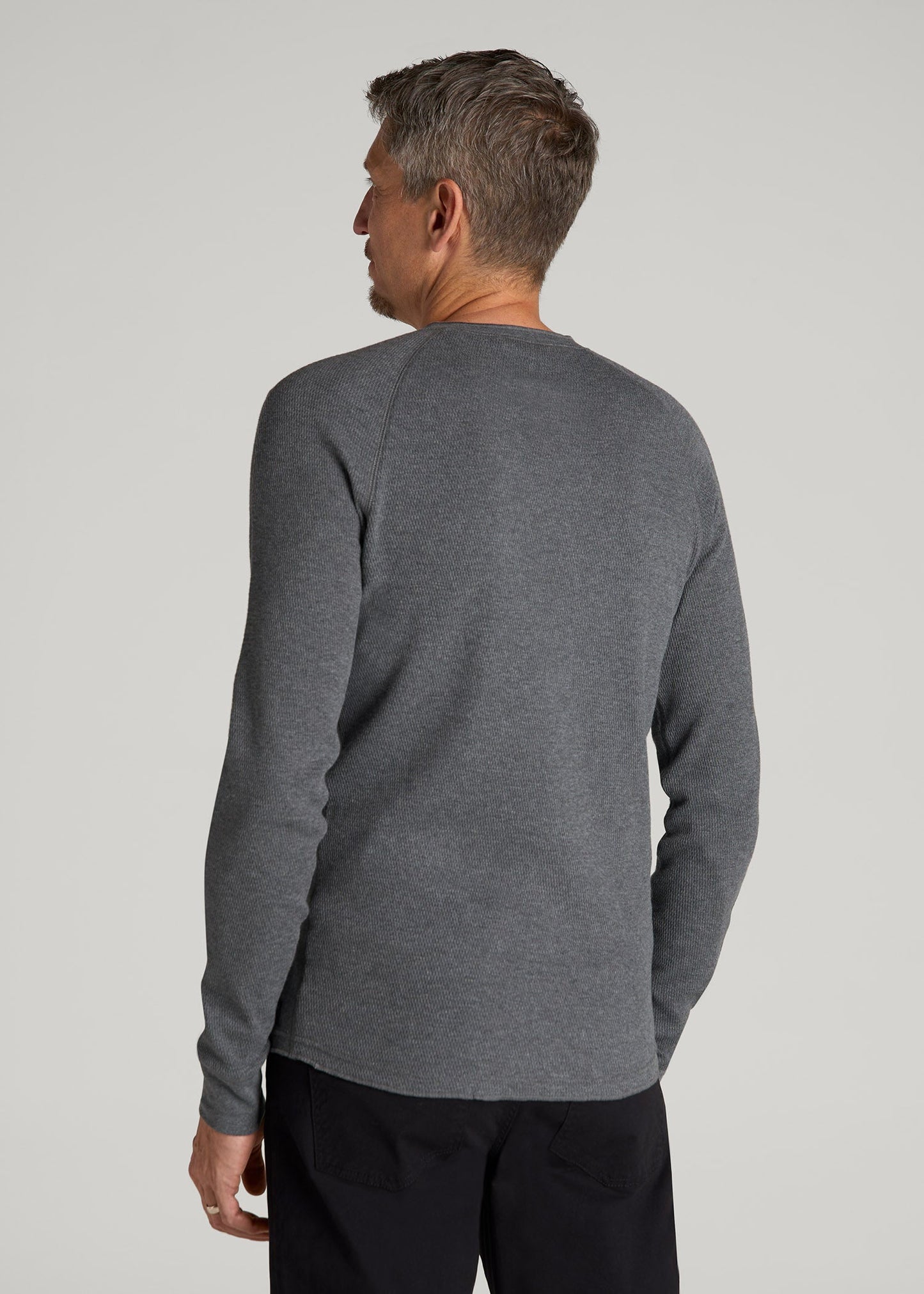 Double Honeycomb Thermal Long-Sleeve Henley Shirt for Tall Men in Charcoal Mix