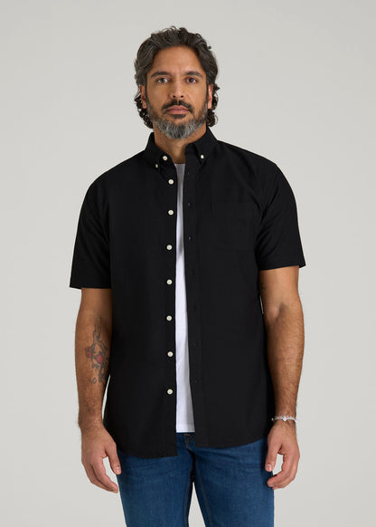 Short Sleeve Oxford Button Shirt For Tall Men in Black