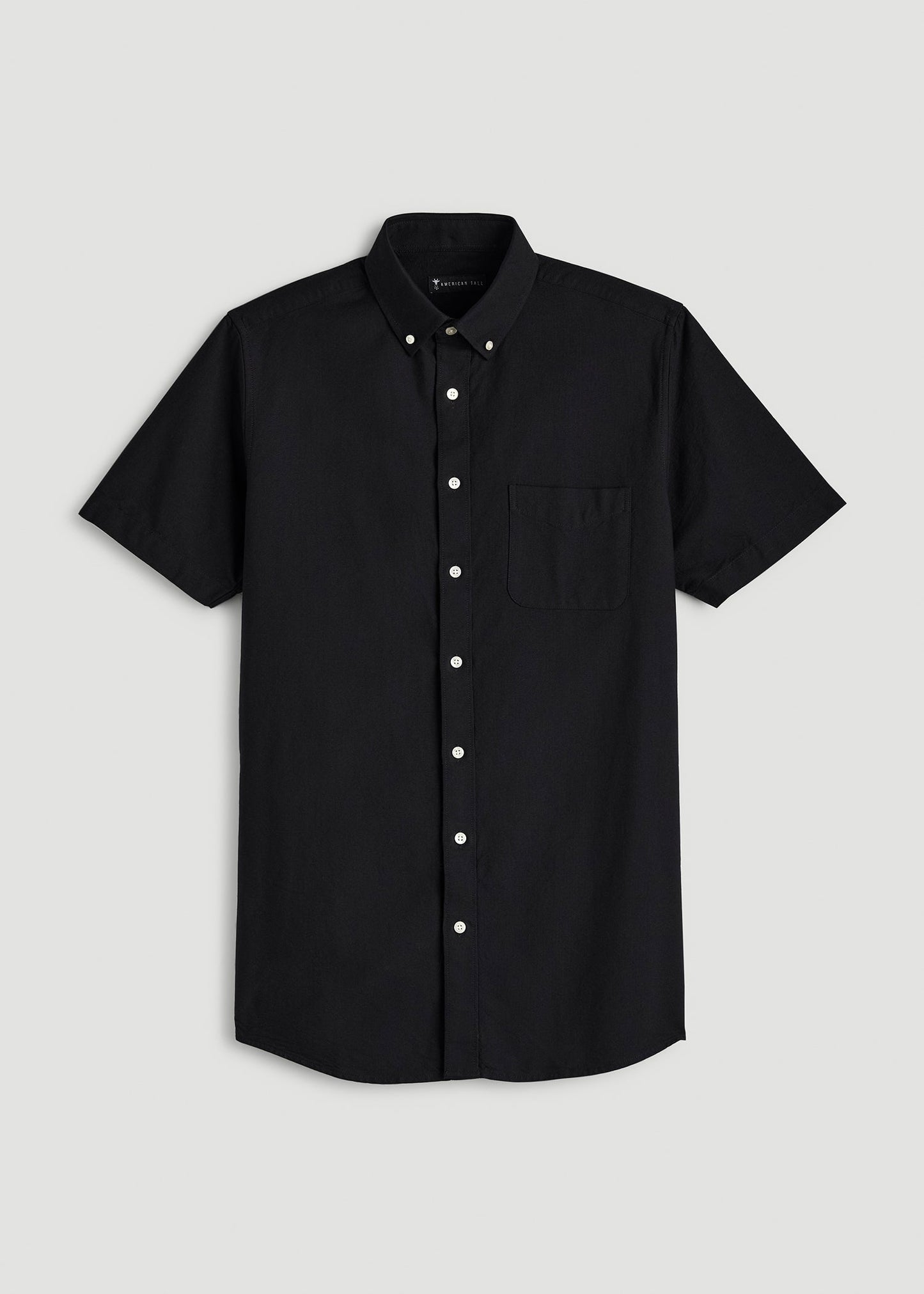 Short Sleeve Oxford Button Shirt For Tall Men in Black