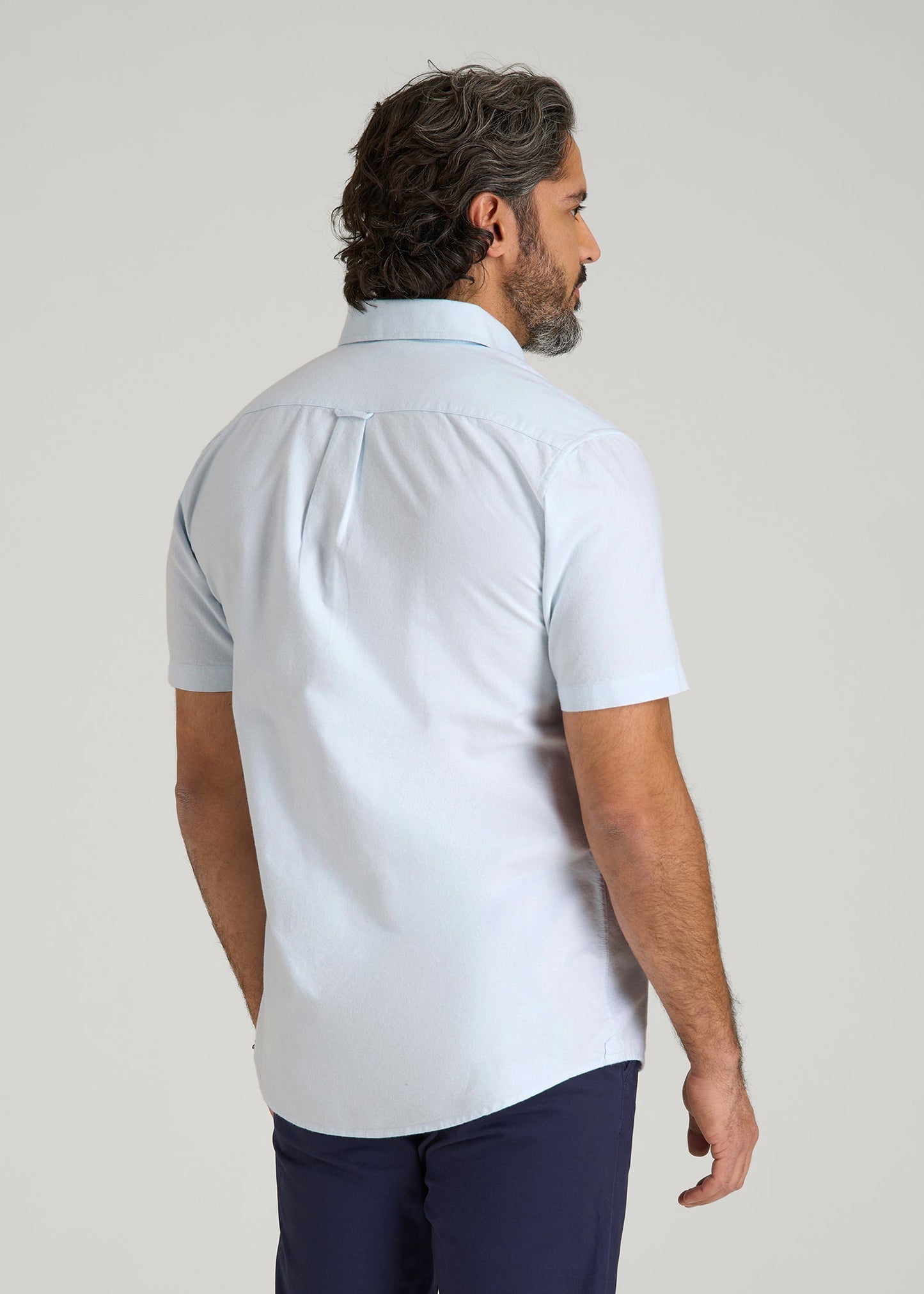 Short Sleeve Oxford Button Shirt For Tall Men in Light Blue