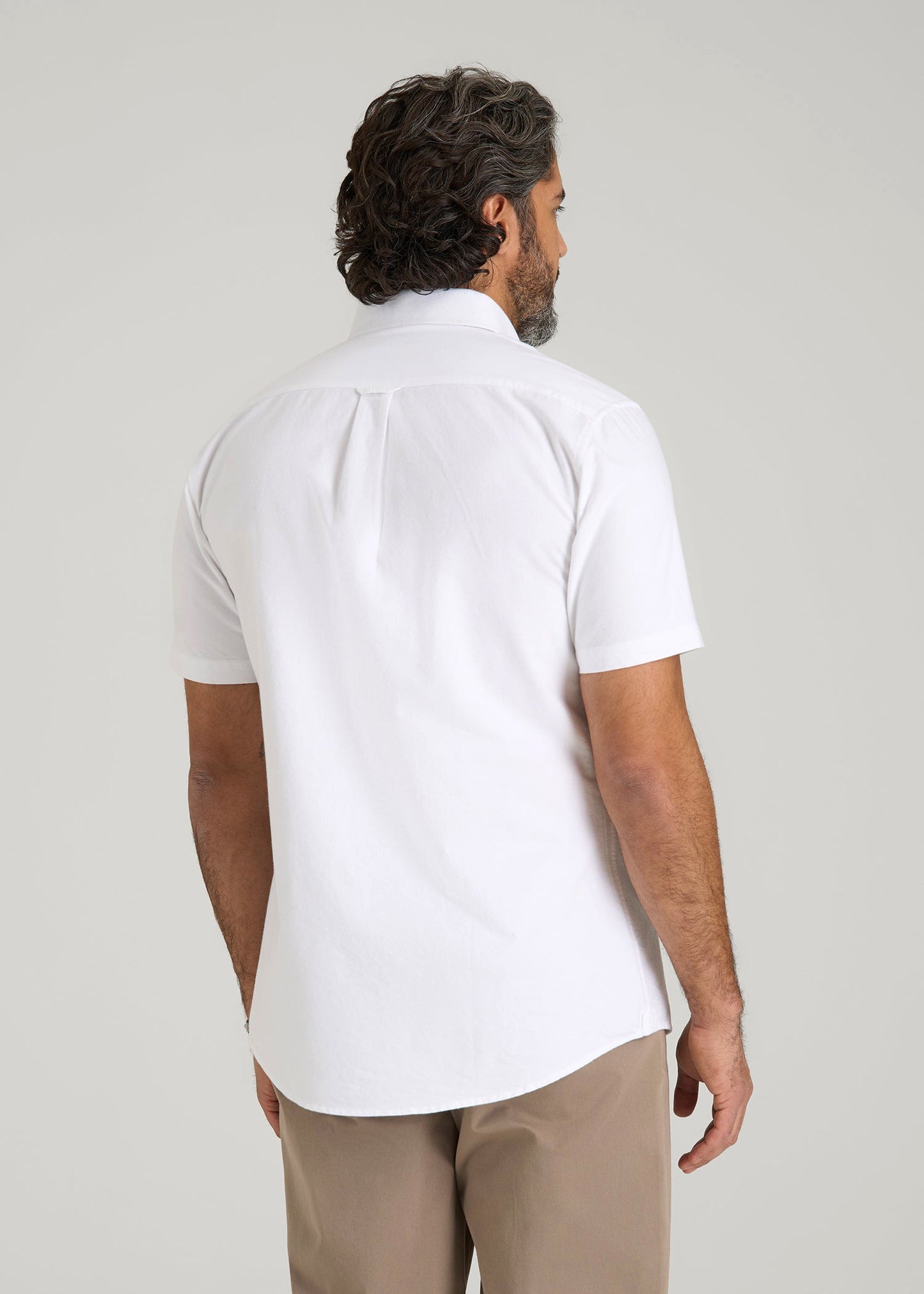 Short Sleeve Oxford Button Shirt For Tall Men in White