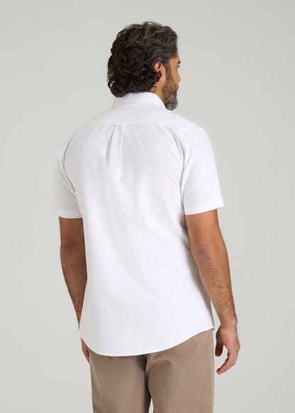 Short Sleeve Oxford Button Shirt For Tall Men in White