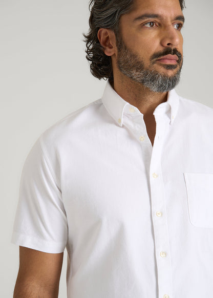 Short Sleeve Oxford Button Shirt For Tall Men in White