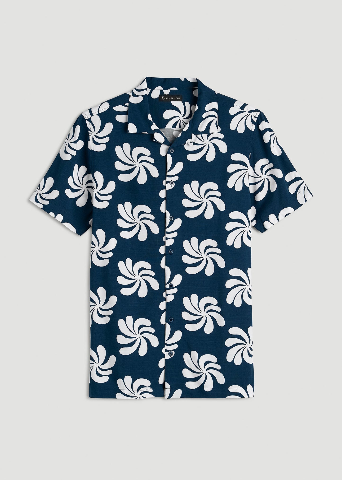 Short Sleeve Resort Shirt for Tall Men in Navy Fantasy Floral