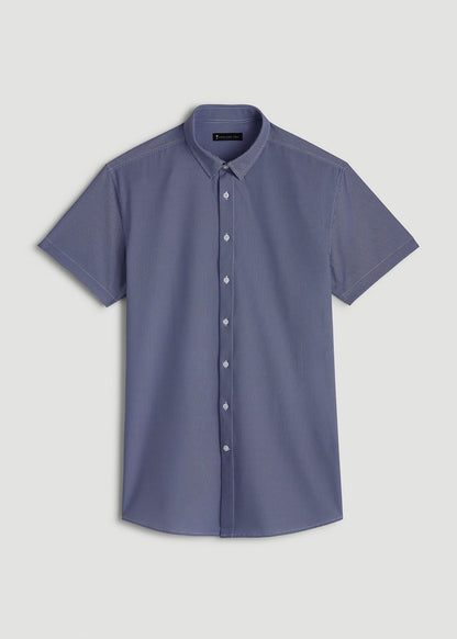 Short Sleeve Traveler Stretch Button Shirt for Tall Men in Royal Blue Geometric