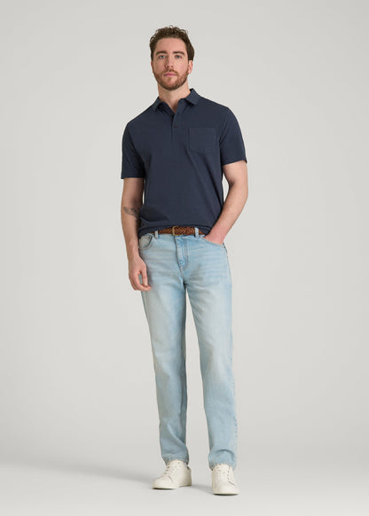 Slub Knit Polo with Pocket for Tall Men in Navy