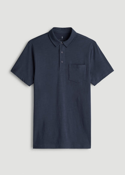 Slub Knit Polo with Pocket for Tall Men in Navy