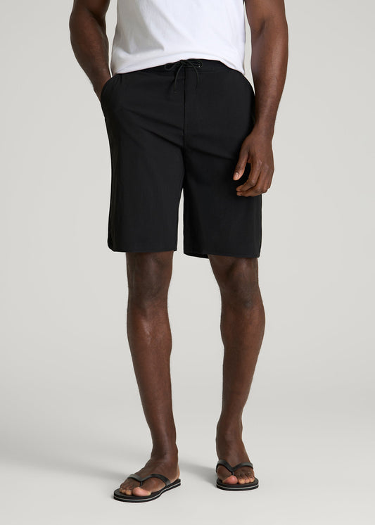 Stretch Board Shorts for Tall Men in Deep Black