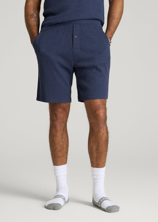 Waffle Lounge Shorts for Tall Men in Navy Blue