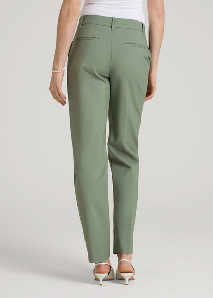Flat Front Tapered Dress Pants for Tall Women in Dark Seagrass