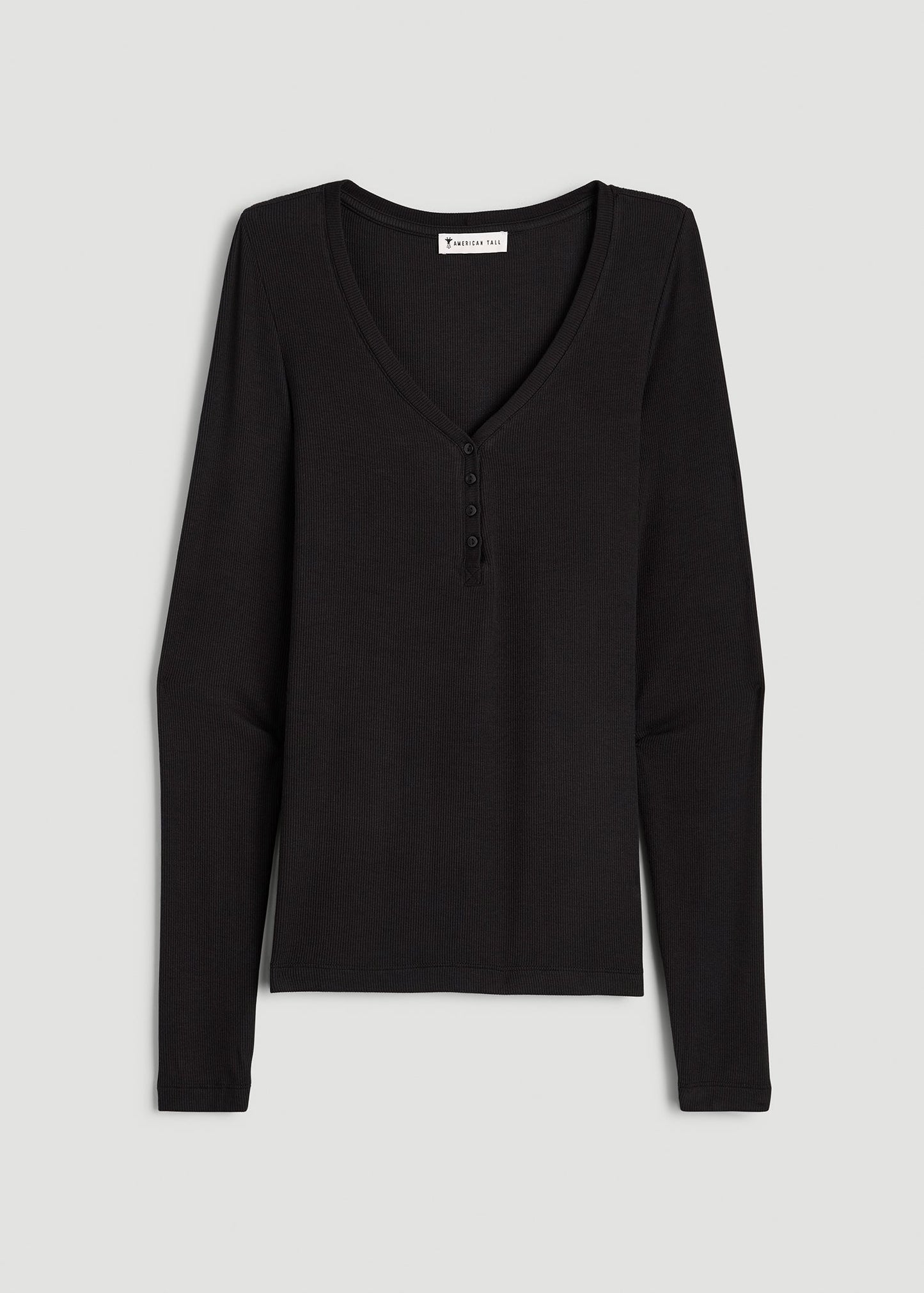 Fitted Ribbed Long Sleeve Henley for Tall Women in Black
