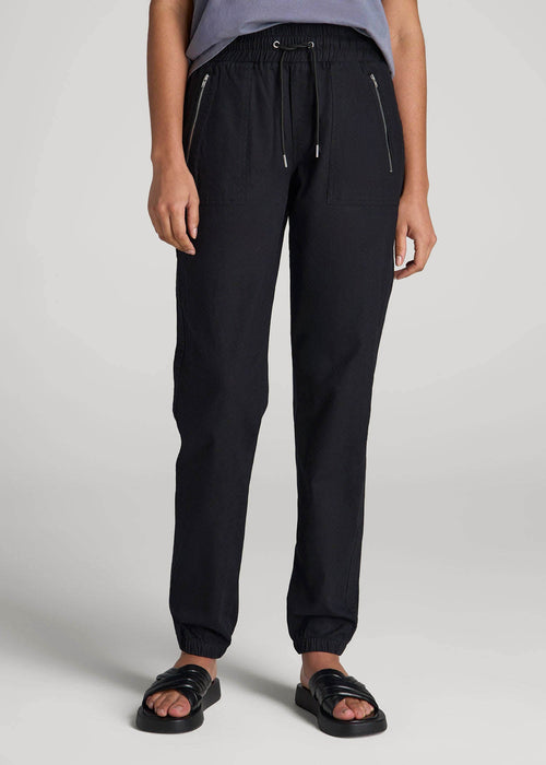 Pull-On Linen Joggers for Tall Women in Black