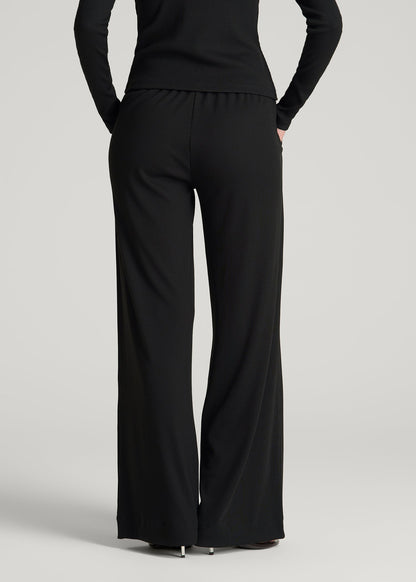 Ribbed Knit Wide Leg Pant for Tall Women in Deep Black