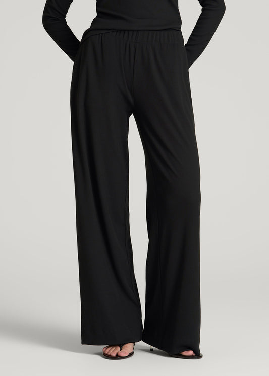 Ribbed Knit Wide Leg Pant for Tall Women in Deep Black