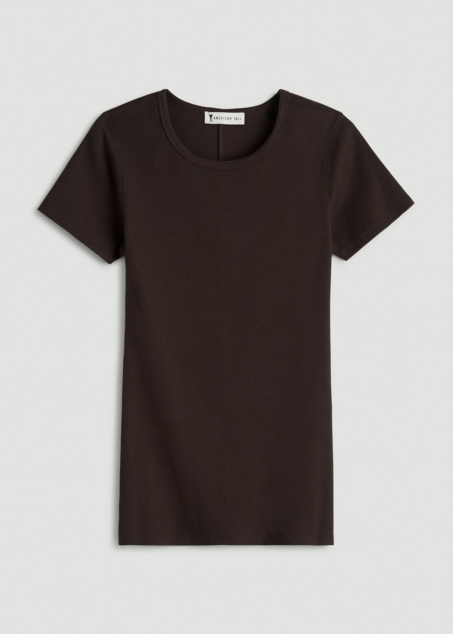 Short Sleeve Ribbed Crewneck T-Shirt for Tall Women in Espresso