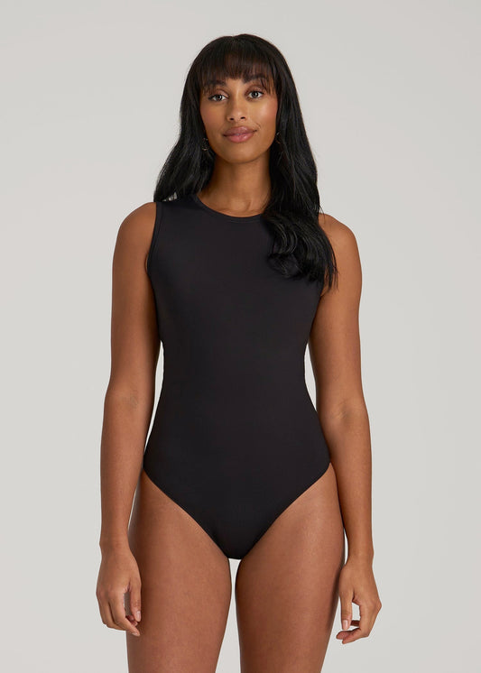 Sleeveless Crewneck Bodysuit for Tall Women in Black
