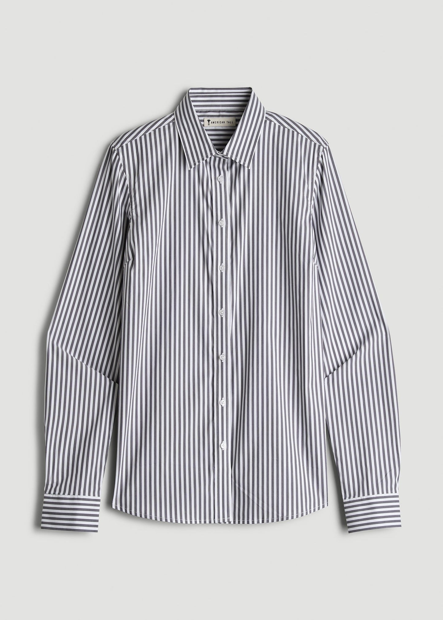 Slim Fit Button Up Shirt for Tall Women in Grey and White Stripe