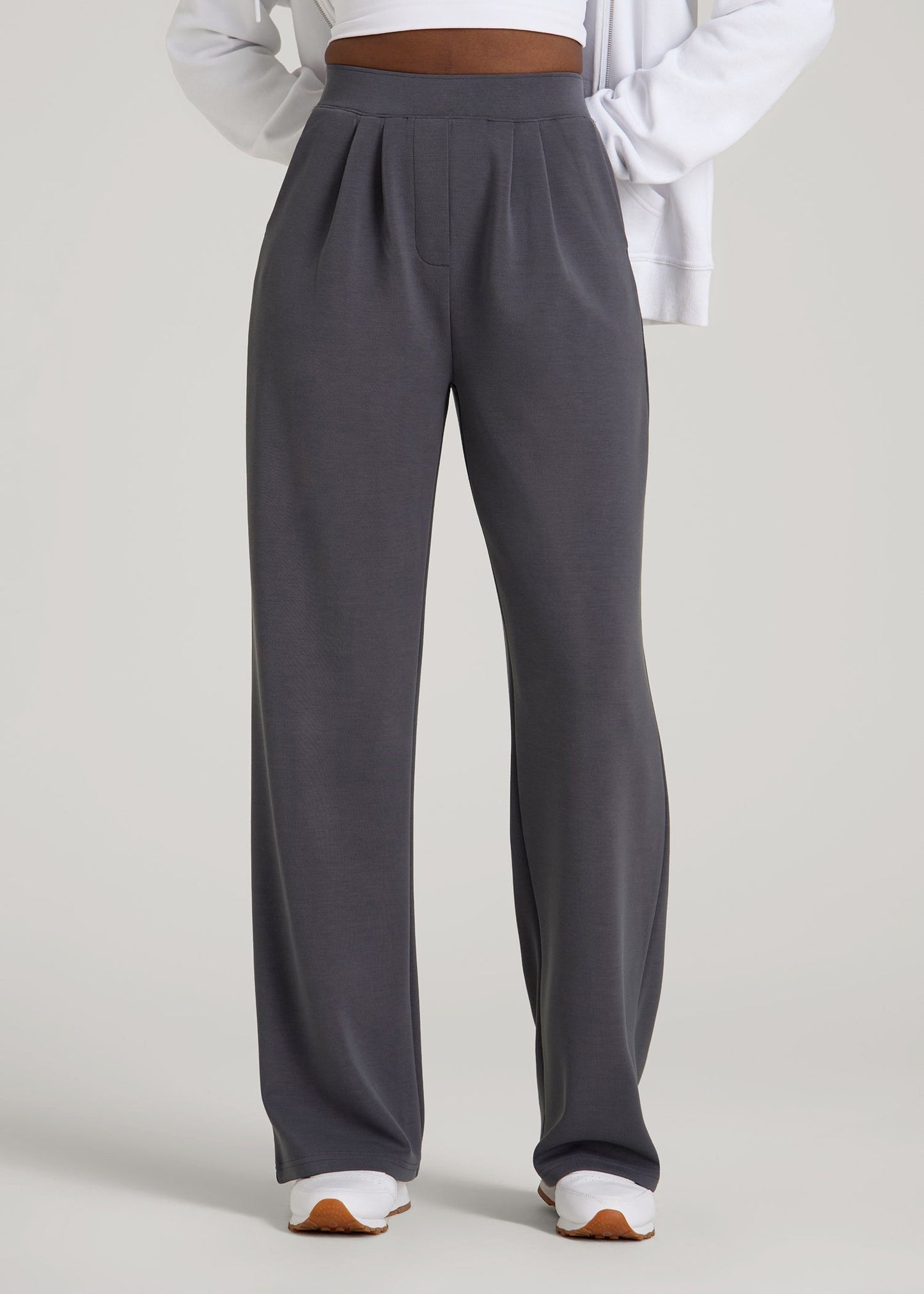 Soft Motion Pleated Wide Leg Pant for Tall Women in Charcoal Rinse