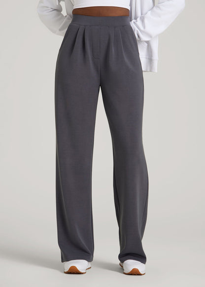 Soft Motion Pleated Wide Leg Pant for Tall Women in Charcoal Rinse