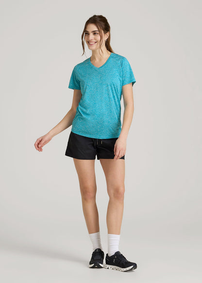 Short Sleeve Active V Neck T-Shirt for Tall Women in Scuba Blue Mix