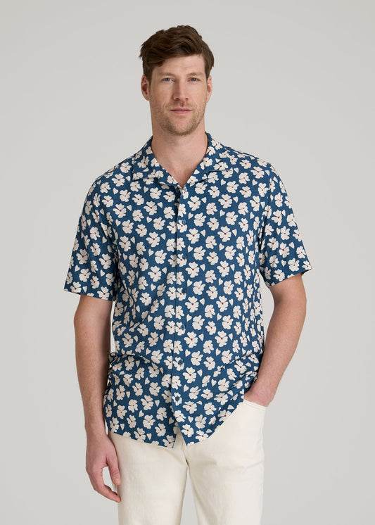 Short Sleeve Resort Shirt for Tall Men in Bright Blue Floral