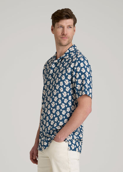 Short Sleeve Resort Shirt for Tall Men in Bright Blue Floral