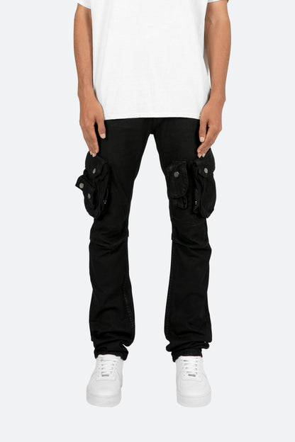 B357 Waxed Cargo Flare Denim - Black