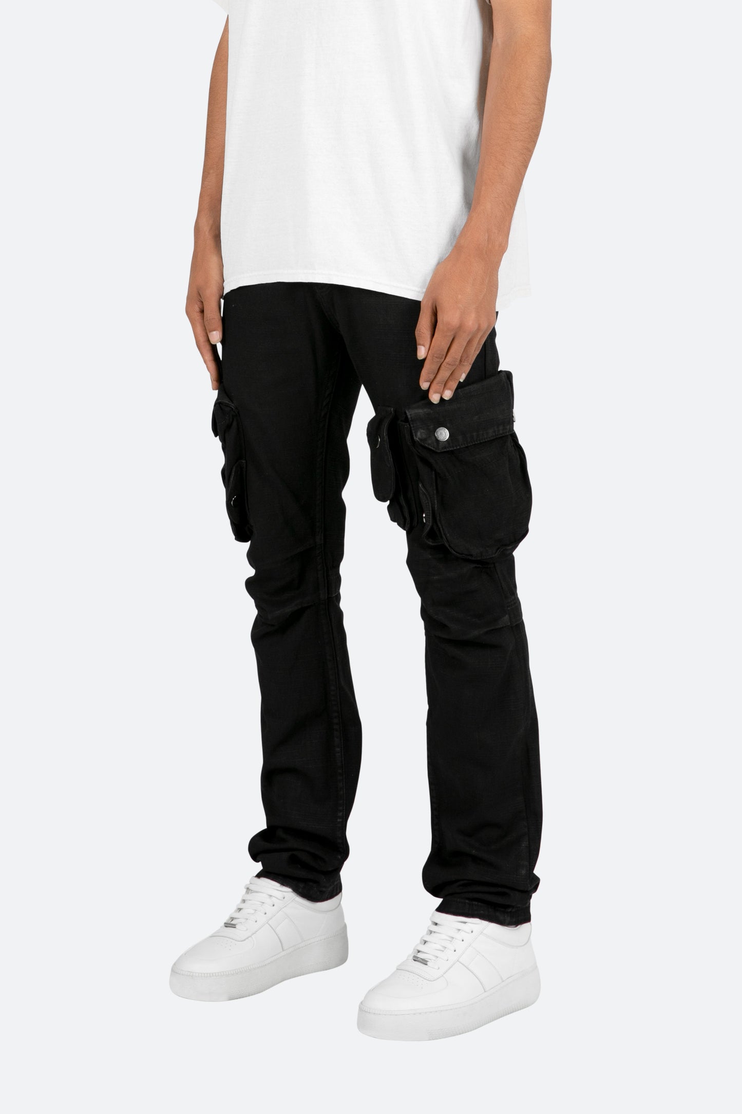 B357 Waxed Cargo Flare Denim - Black