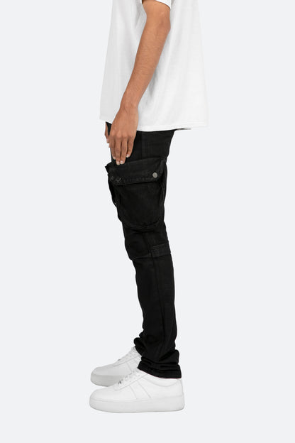 B357 Waxed Cargo Flare Denim - Black