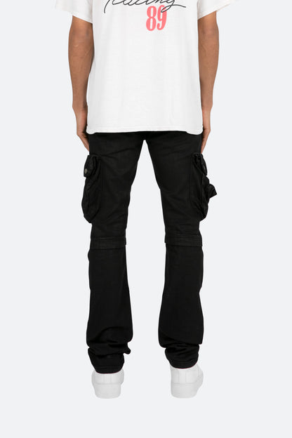 B357 Waxed Cargo Flare Denim - Black