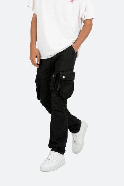 B357 Waxed Cargo Flare Denim - Black