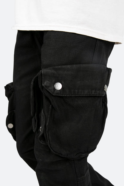 B357 Waxed Cargo Flare Denim - Black
