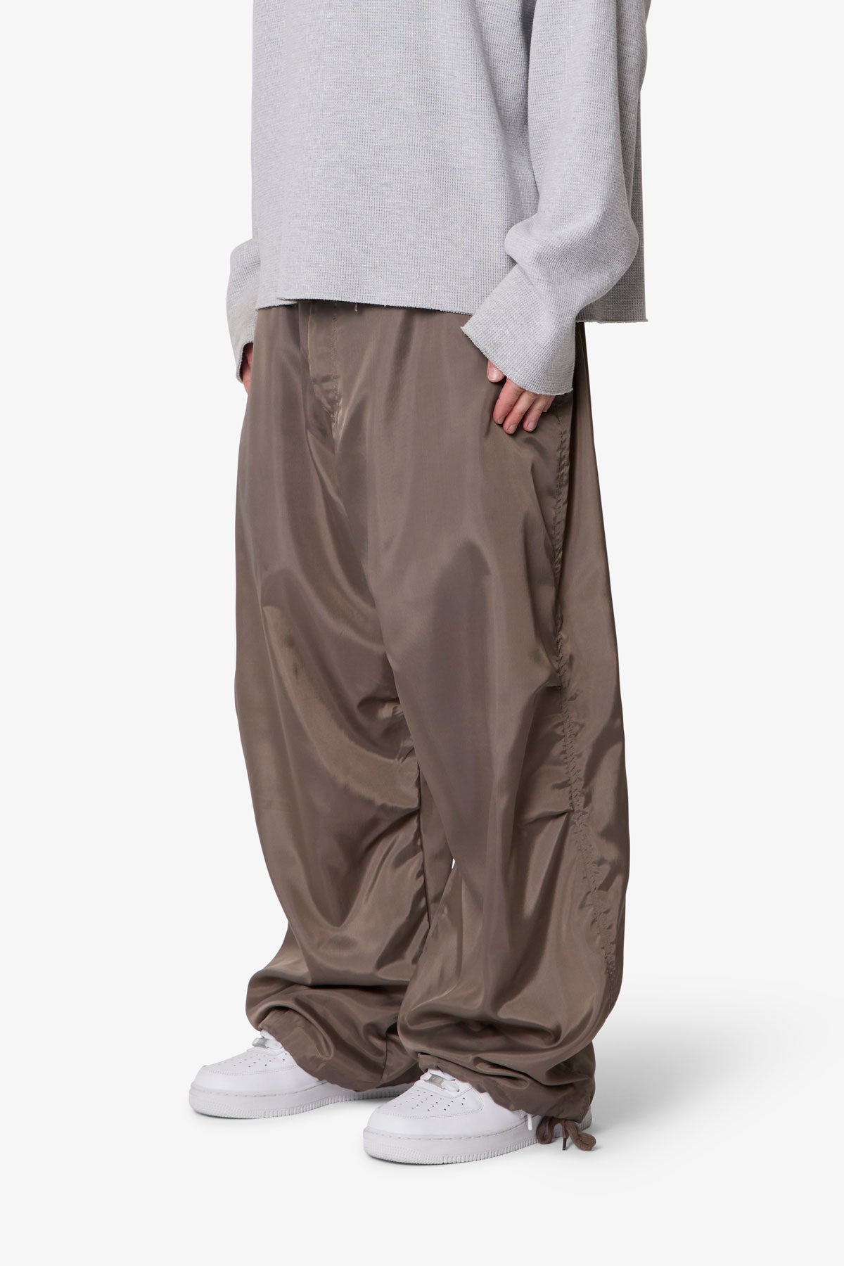 Cinched Baggy Nylon Pants - Olive