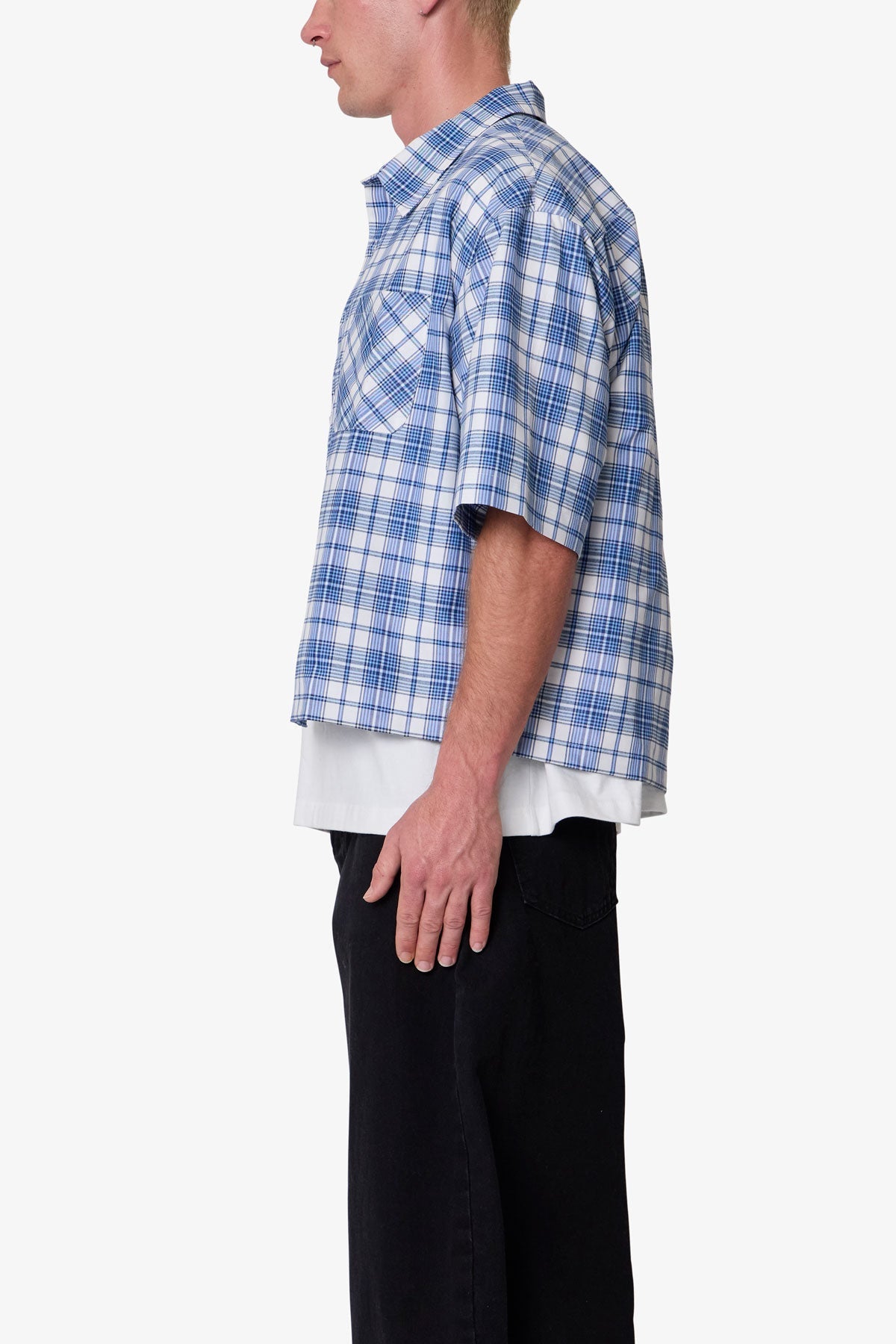 Crop Flannel S/S Shirt - Blue