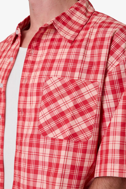 Crop Flannel S/S Shirt - Red