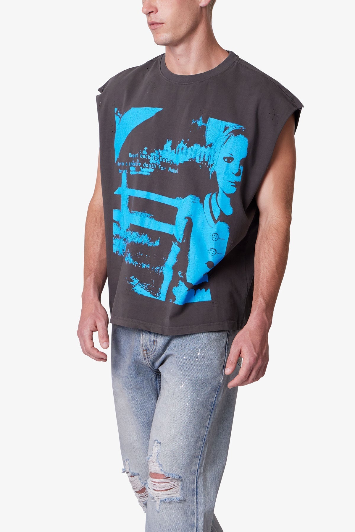 Distressed Sleeveless Tank - Washed Black