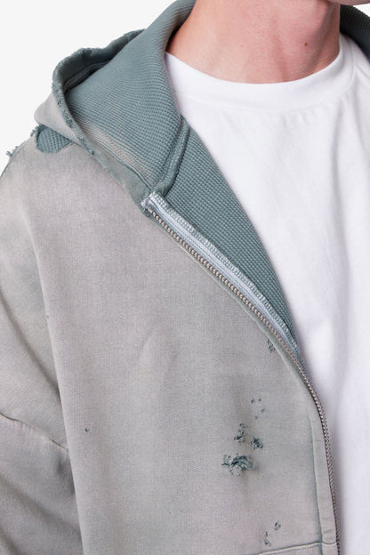 Distressed Thermal Lined Hoodie - Green