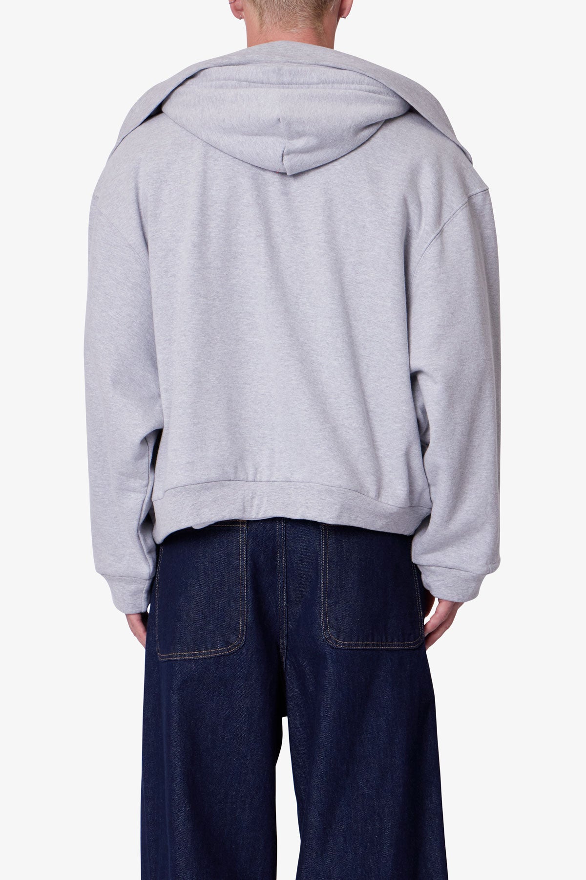 Double Layer Sleeve Scarf Hoodie - Grey