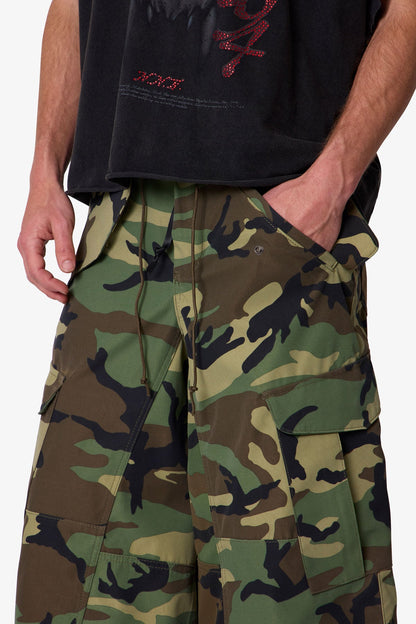 Extra Long Nylon Cargo Shorts - Camo