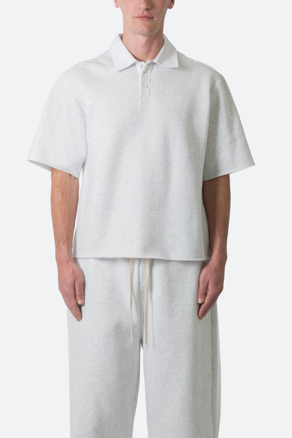 Fleece Oversized Polo Shirt - Heather Grey