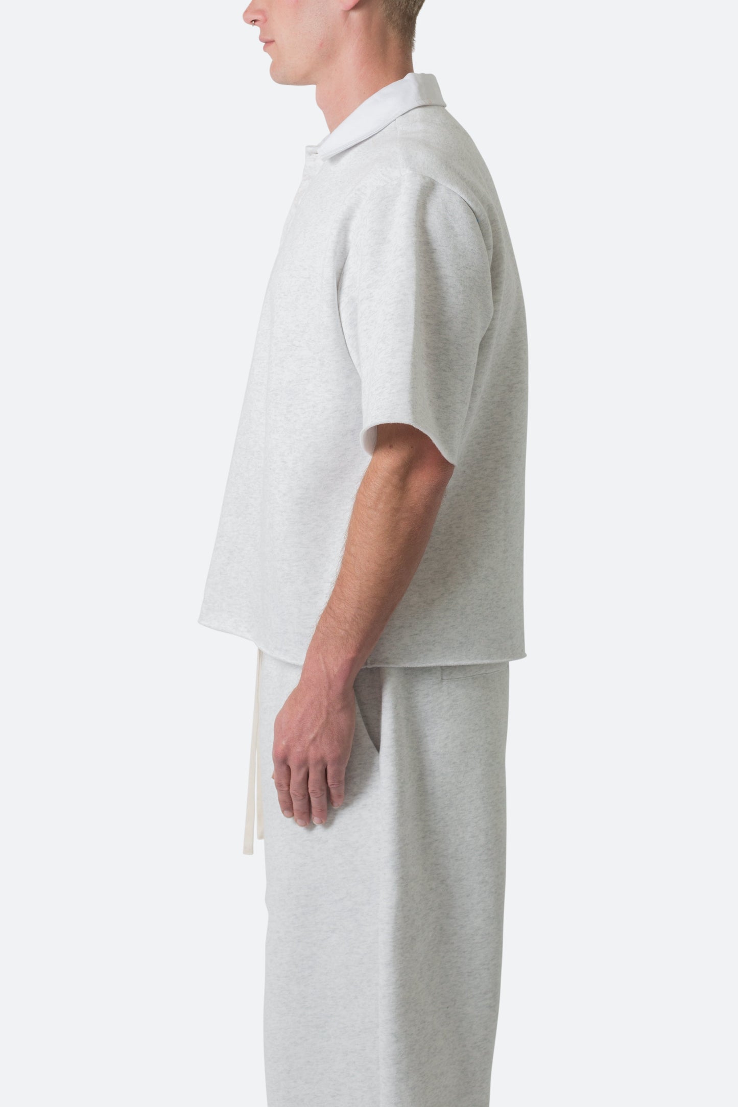 Fleece Oversized Polo Shirt - Heather Grey