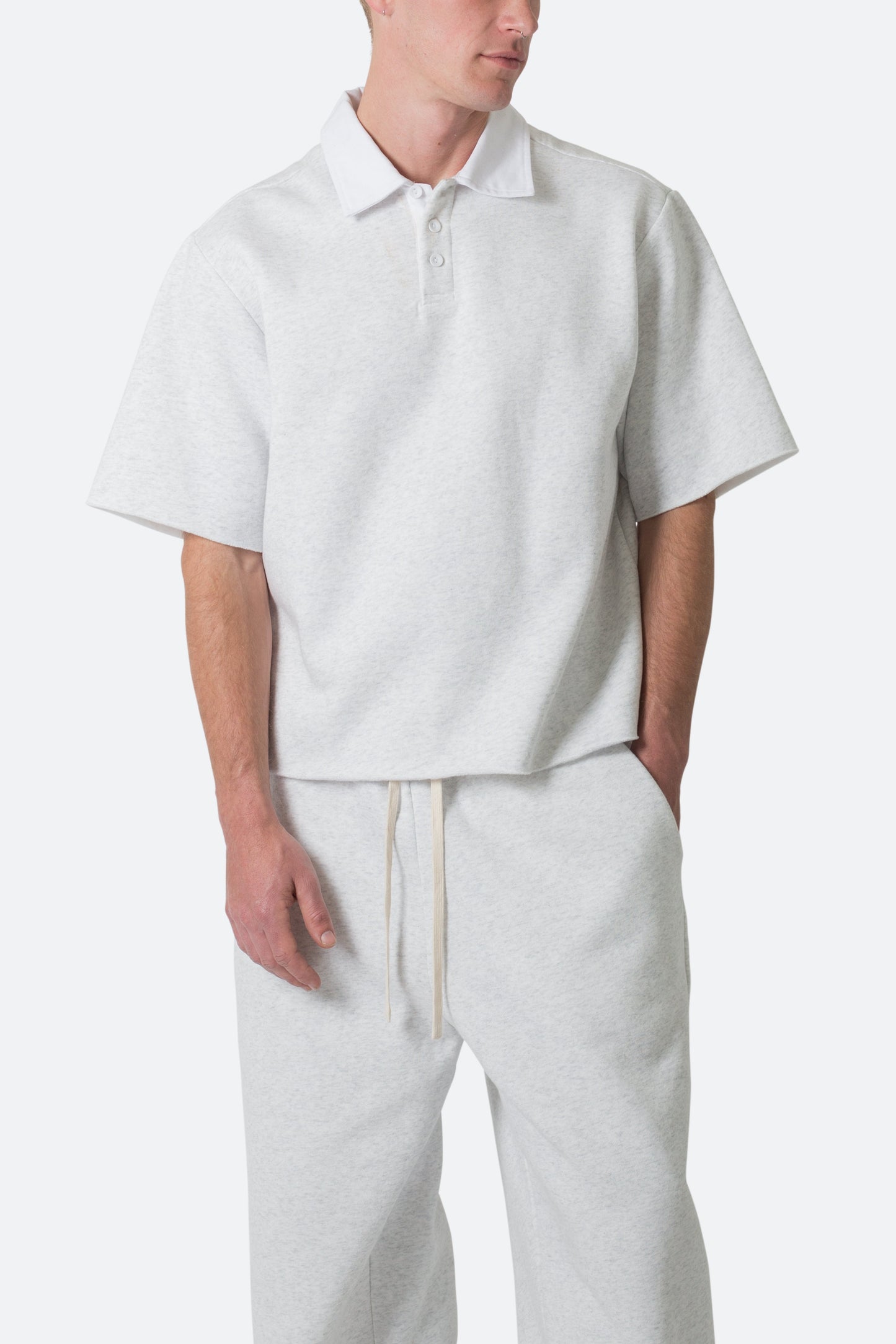 Fleece Oversized Polo Shirt - Heather Grey