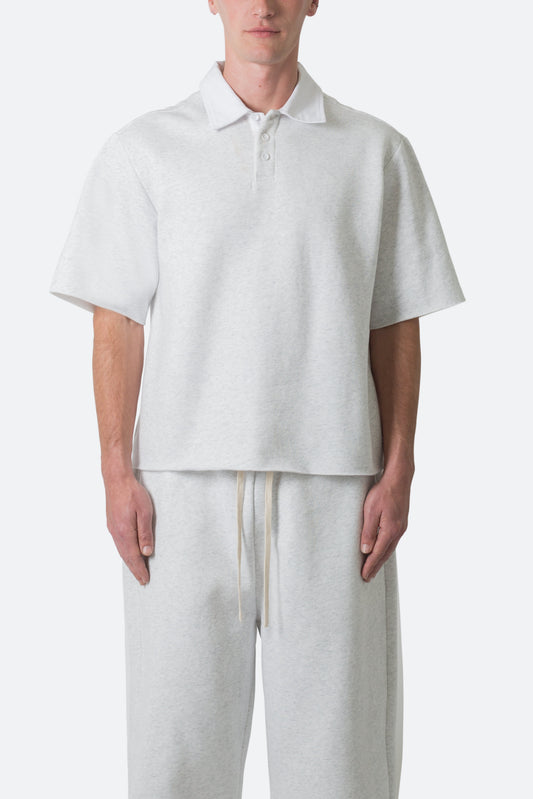 Fleece Oversized Polo Shirt - Heather Grey