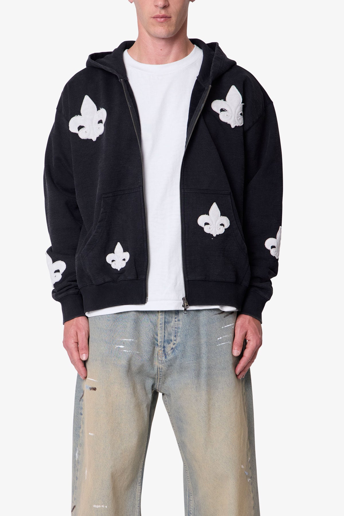 Fleur Zip Up Hoodie - Washed Black