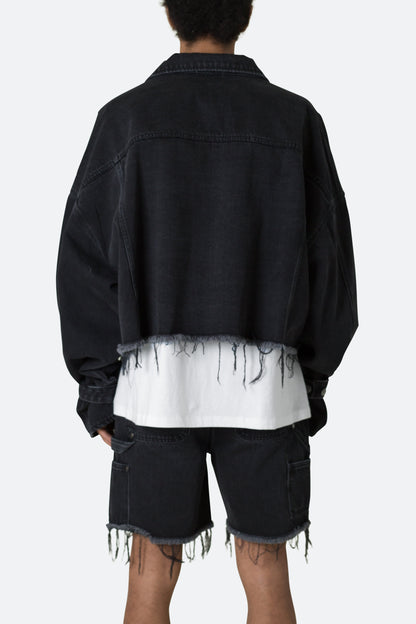 Frayed Denim Jacket - Washed Black