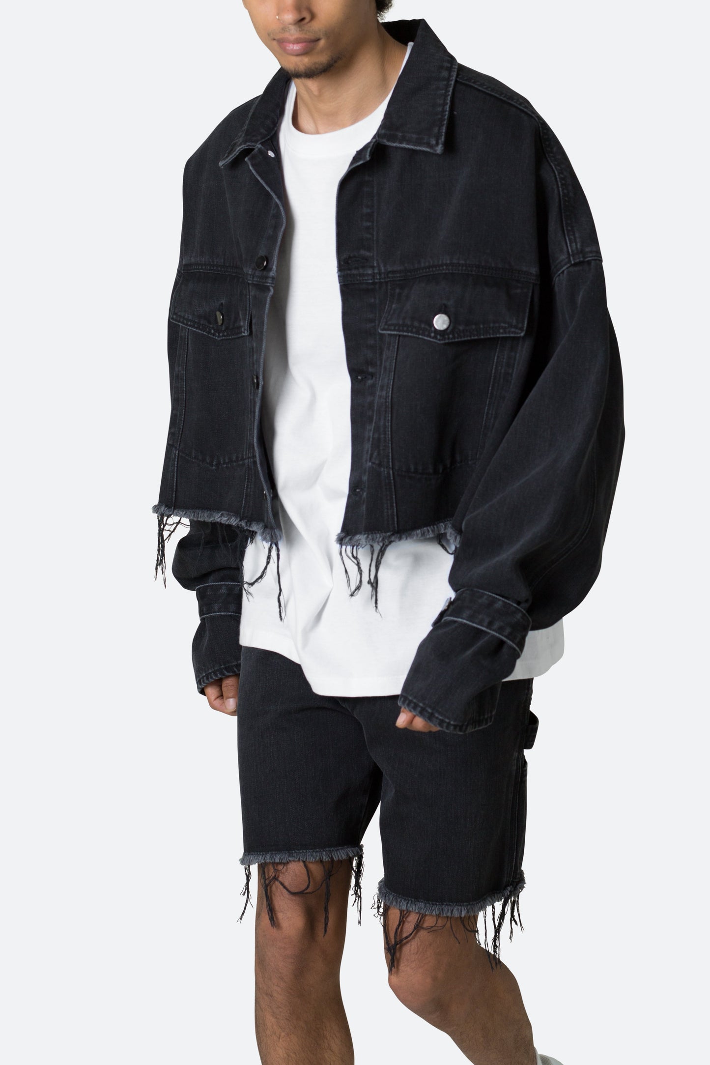 Frayed Denim Jacket - Washed Black