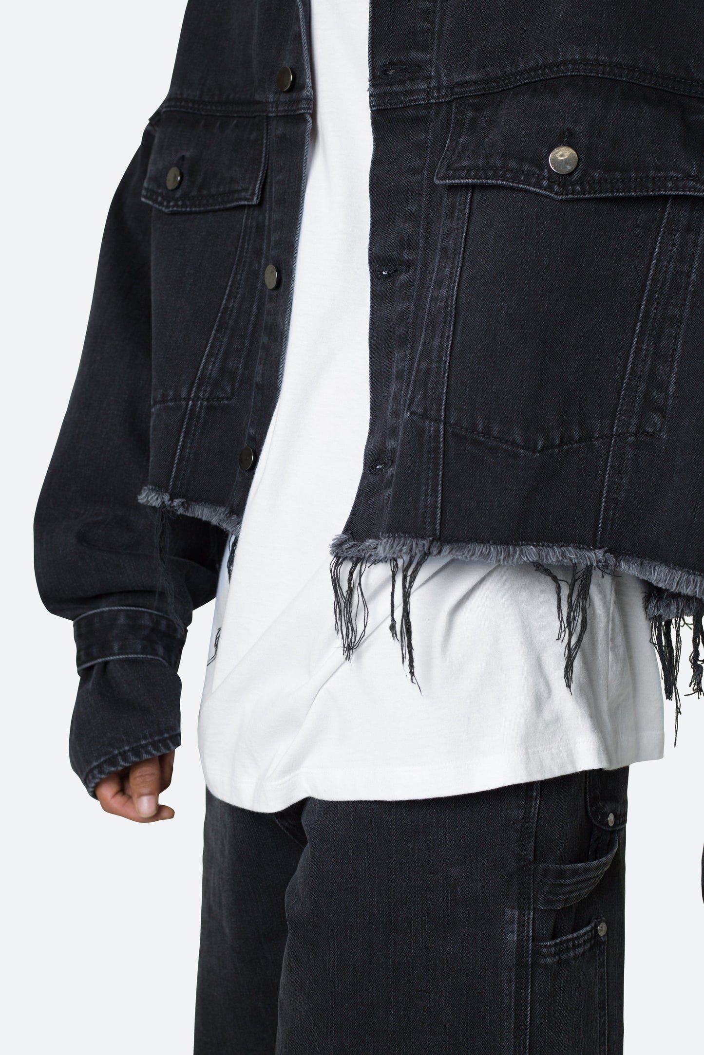 Frayed Denim Jacket - Washed Black